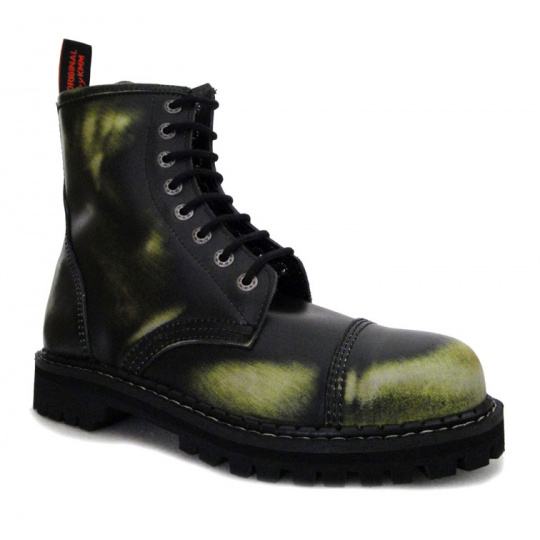 skórzane buty KMM 8 dziurkowe czarny/zielony/biały