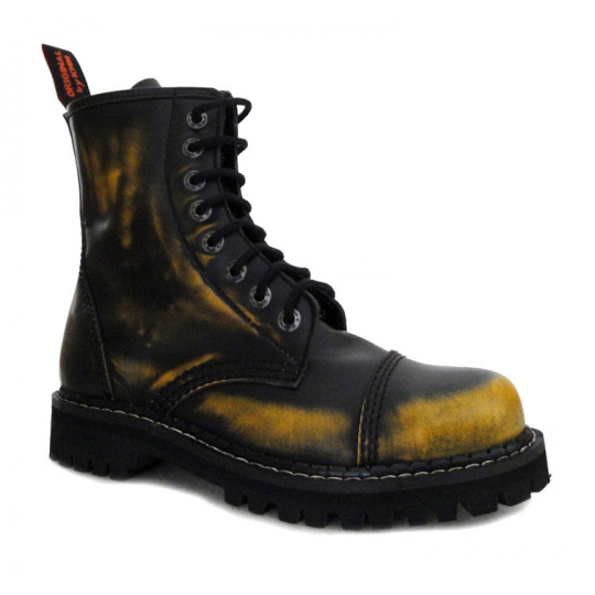 skórzane buty KMM 8 dziurkowe czarny/żółty