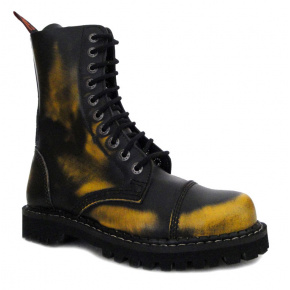 skórzane buty KMM 10 dziurkowe czarny/żółty