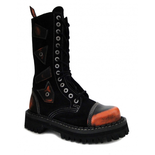 skórzane buty KMM 14 dziurkowe czarny/pomarańczowy łączny